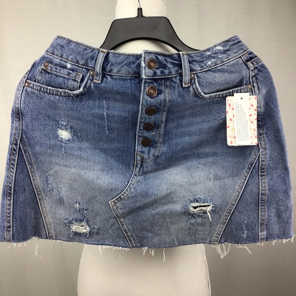 Free People Dresses & Skirts - Free People Women Cotton Ripped Denim Skirt Blue